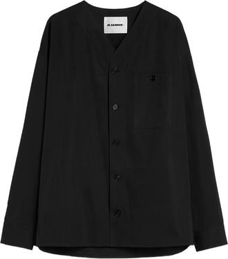 Jil Sander Katoenen popeline overhemd met V-hals - Zwart
