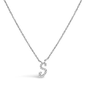 House of Brilliance 10K Gold Diamond Accent A-Z Initial Script Style Pendant Necklace in White | S at Nordstrom
