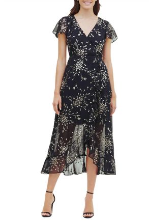 Kensie Short Sleeve Chiffon Dress In Black