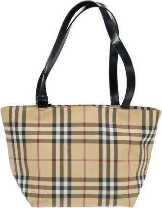 Burberry Pre-owned Tote Bags, female, Beige, Size: ONE SIZE Pre-owned Haymarket Check Tote Bag