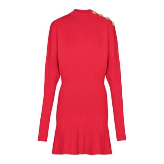 Balmain Knitted Dresses, female, Pink, Size: 2XS Short flared knit dress