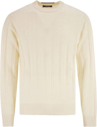 PESERICO Geribbelde Trui met Ronde Hals - Heren - Ronde hals truien - Beige - 2XL - Wol - Truien & Vesten
