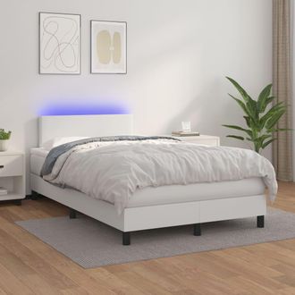 vidaXL Vidaxl - Cama Box Spring Colch&oacute;n Y Led Cuero Sint&eacute;tico Blanco 120x200 Cm