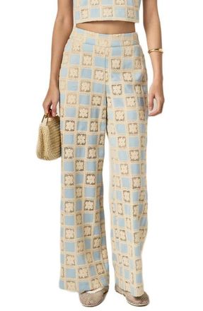 English Factory Embroidered Wide Leg Pants in Powder Blue at Nordstrom, Size X-Small