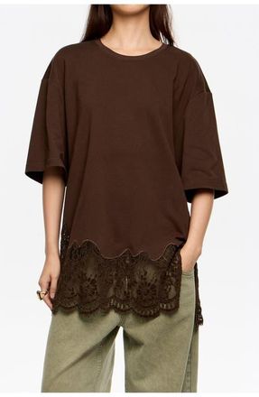 Bimba & Lola Oversize Lace T-Shirt in Dark Brown at Nordstrom, Size X-Small Eu