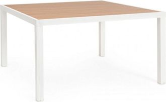 Konte Design Mesa fija efecto madera y estructura aluminio blanco 136x136cm