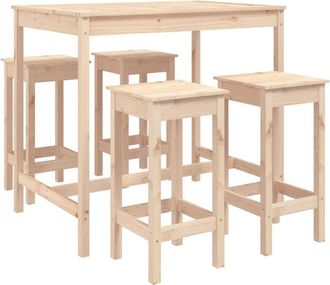 vidaXL Set de mesa y taburetes altos jardín 5 pzas madera maciza pino Vidaxl