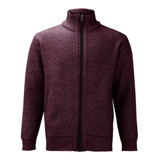 Generic Winter Jackets for Men Full Zip Fleece Lined Cardigan Stand Collar Knitted Jumper Vintage Thick Winter Warm Knitwear Coat, Wine, L