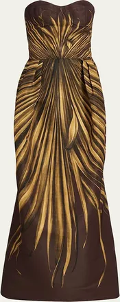 Oscar De La Renta Palm Faille Sleeveless Bustier Gown