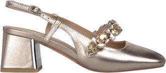 Alma En Pena Slingback Schoen met Juwelen Bandje - Dames - Pumps - Bruin - 37 EU - Leer - Schoenen
