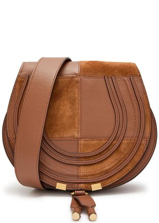 Chlo&eacute; Marcie Patchwork Grained Leather Saddle bag - Tan - One Size