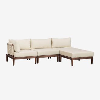 Sklum Sklum - Sof&aacute; Modular Esquinero De 3 Piezas Y Puff En Acacia Giulia