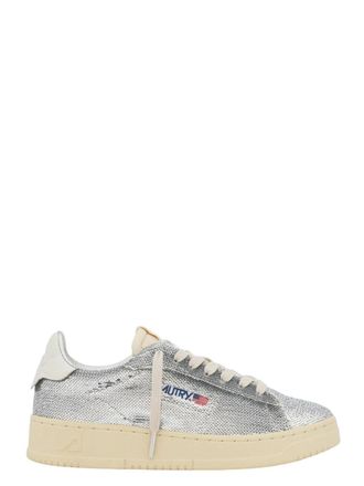 Autry Sneakers Dallas Low Sparkling In Paillettes Argento E Bianco-Donna