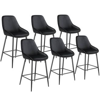 TecTake Bar Stool Siera Velvet Look Black/Black Set Of 6 in Black