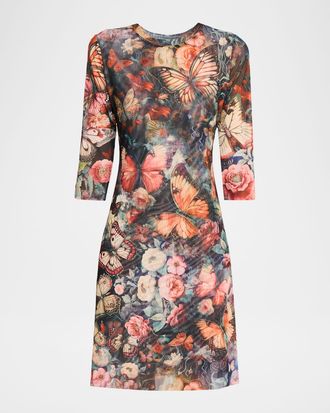 Johnny Was Floral & Butterfly-Print Mesh Midi Dress