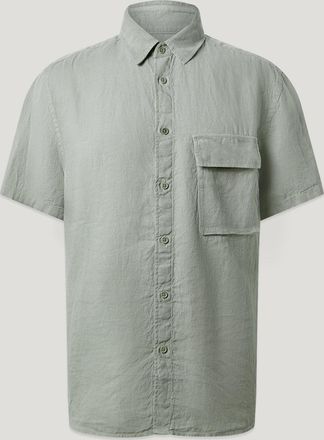 Belstaff Scale Short Sleeve Shirt Mens Garment Dyed Linen Lichen Size 2XL