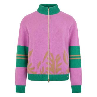 Herno Cardigans, female, Pink, Size: 2XS Cardigan with zip with floral pattern