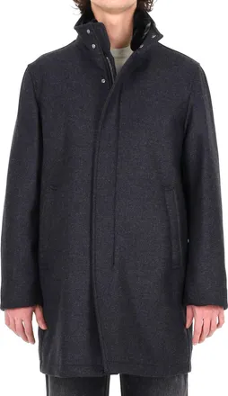 Herno Dark Grey Wool Coat with Eco-Fur Lined Collar