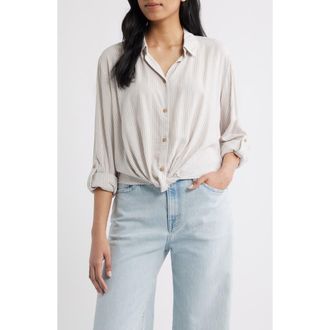 Beach Lunch Lounge Vivica Stripe Twist Hem Button-Up Shirt in French Cafe at Nordstrom, Size X-Large