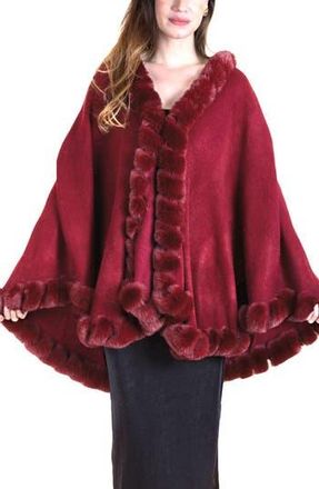 Saachi Faux Fur Trim Cape in Maroon at Nordstrom Rack