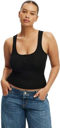 Cotton On Womens Henley Rib Tank in Black at Nordstrom, Size Xx-Small
