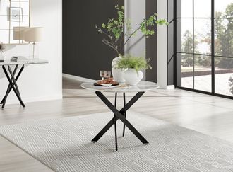 Furniturebox Novara 100cm Round 4-Seater Dining Table With Black Metal Legs in Off-White