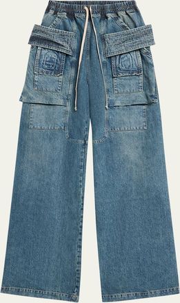 DRKSHDW RICK OWENS Mens Denim Wide-Leg Pull-On Cargo Pants