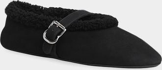 Alaia Merino Suede Shearling Mary Jane Ballerina Flats