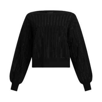 Liu Jo Round-neck Knitwear, female, Black, Size: XS Jumper with gemstones