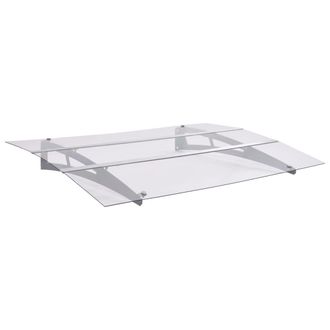vidaXL Marquesina Puerta Policarbonato Plata Y Transparente 120x90 Cm Vidaxl