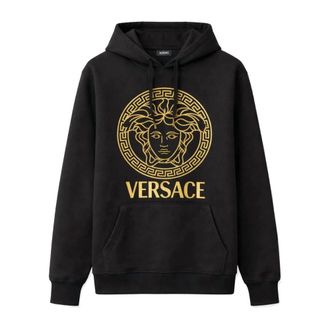 Versace Hoodies, male, Black, Size: 2XL Gold Medusa Logo Hoodie