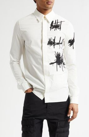 Rick Owens Rev Embroidered Button-Up Shirt in Milk/Black at Nordstrom, Size 38 Us