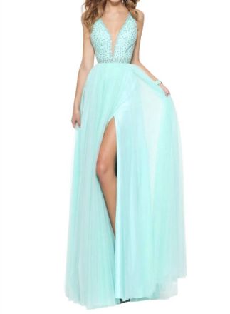 Sherri Hill Plunging V-Neck Prom Dress In Mint