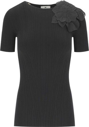Elisabetta Franchi T-SHIRT CON FIORE NERA ELISABETTA FRANCHI