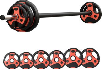 OEM Juego De Barra De Pesas Con 6 Discos De Diferentes Pesos Para Entrenamiento De Fuerza &Oslash;27x140 Cm Negro Y Rojo