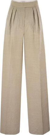 Max Mara Wijde Pijpen Geplooide Broek - Dames - Wijde Broeken - Beige - S - Broeken