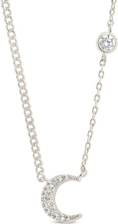 Sterling Forever Cubic Zirconia Crescent Moon Pendant Necklace in Silver at Nordstrom Rack