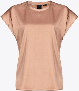 Pinko Satin Stretch Top Farida Stijl - Dames - T-shirts - Bruin - S - Satijn - Tops