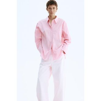 H&M Oversized Shirt in Pink/striped at Nordstrom, Size Xx-Large