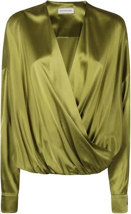 Dries Van Noten Zijden blouse met lange mouwen - Dames - Blouses - Groen - M - Overhemden