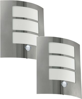 Loops 2 PACK IP44 Outdoor Wall Light & PIR Motion Sensor Stainless Steel 60W E27 in Metallics