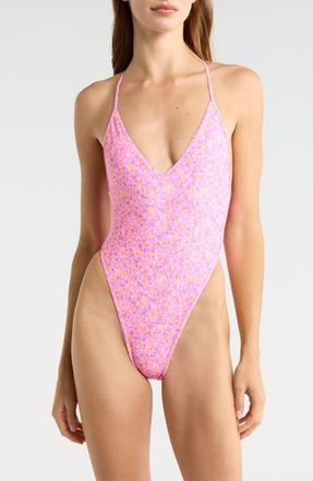 Kulani Kinis Plunge Cross Back One-Piece Swimsuit in Gelato Bloom at Nordstrom, Size X-Large