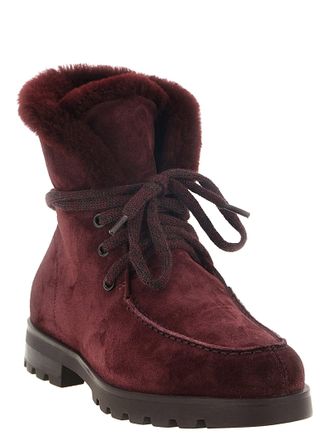 Santoni Shearling-Lined Suede Ankle Boot - Burgundy