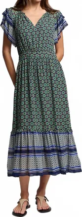 Velvet Cheryl Ruffle Sleeve Midi Dress In Multi
