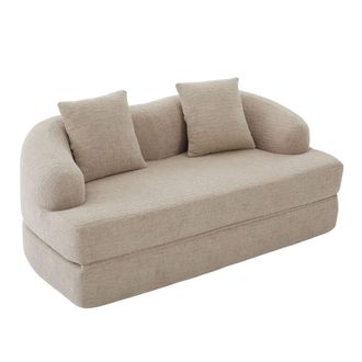 Urban Meuble Sof&aacute; cama convertible de chenilla beige sin montaje, 157x84 cm