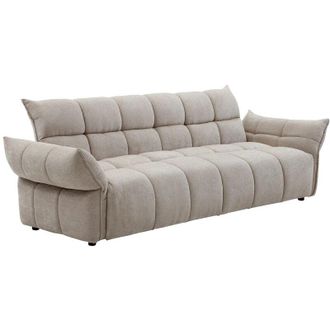 Vente-Unique Divano letto 3 posti clic-clac in tessuto ciniglia beige - HAKEMO