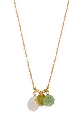 Nordstrom Floral Agate & Freshwater Pearl Pendant Necklace in Green- White- 14K Gold Plated at Nordstrom