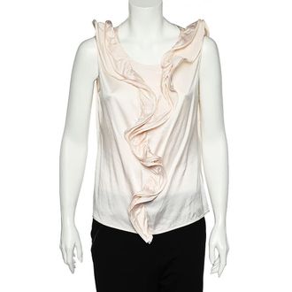 Carolina Herrera Pink Silk Satin Ruffled Sleeveless Top