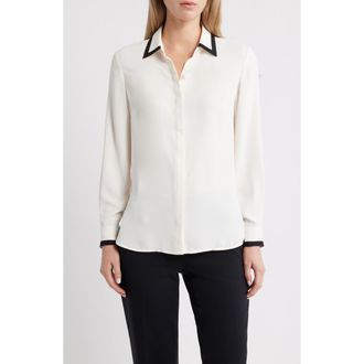Anne Klein Contrast Trim Shirt in White Dove at Nordstrom, Size Xx-Large P