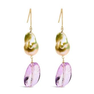 House of Brilliance 14K Yellow Gold Amethyst and Baroque Pearl Drop and Dangle Earrings at Nordstrom